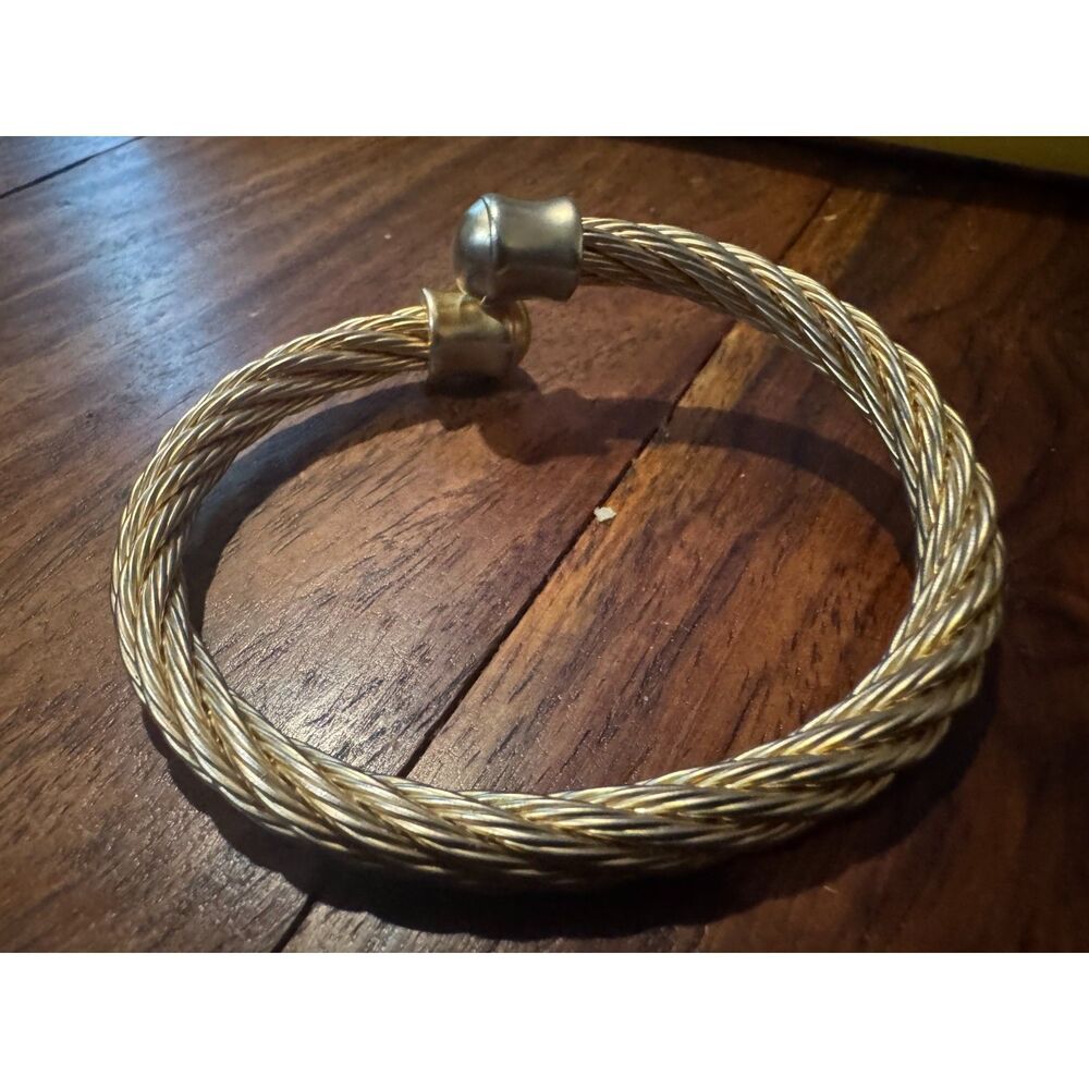 Gold Tone Stainless Steel Twisted Cable Wire Cuff Bracelet